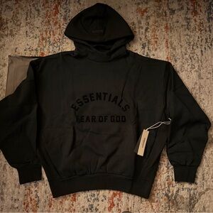 Fear of God ESSENTIALS Black Raised-Logo Hoodie